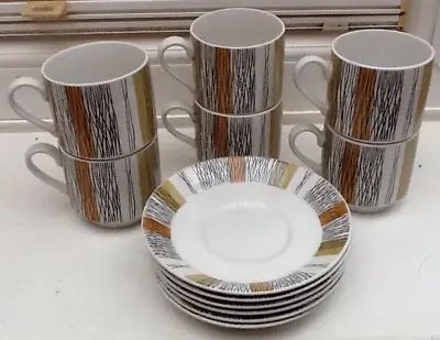 Vintage 1960's MIDWINTER SIENNA Staffordshire Set Of Six Coffee Cups & Saucers • £8.49
