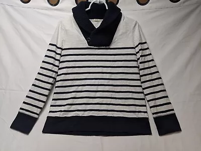 J. Crew Preppy Nautical Ivory Navy Blue Sweater Shawl Collar Top Shirt Size S • $4.88