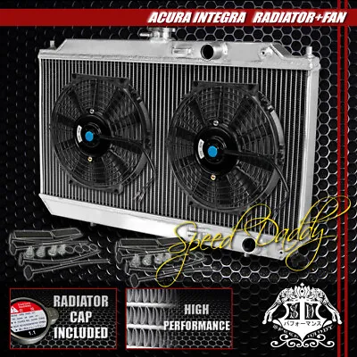 Aluminum 2-row Radiator+2 X 10  Black Cooling Fan For 90-93 Acura Integra Da • $116.98