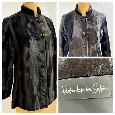 Vtg 60s HUGHES HATCHER SUFFRIN Black Faux Fur Jacket Mod GoGo Nehru Collar • $49.95