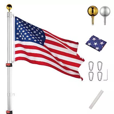 Apluschoice 20' Flag Pole Telescopic Flagpole Kit U.S Flag Ball 2 Flags Halyard • $79.90