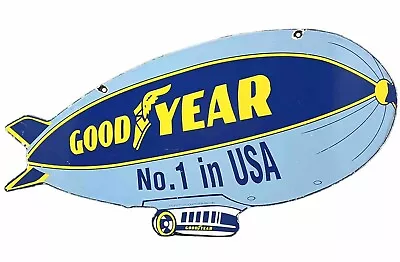 Vintage Goodyear Tires Porcelain Sign Sales Service Gas Oil Blimp Aviation • $158.38