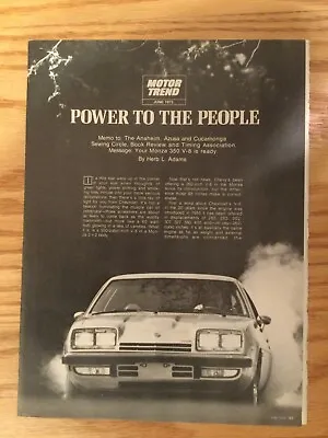 MONZA #12 Article 1975 Chevy Monza 350 V-8 3 Page Jun 1975 • $12.49