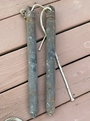 Lot Of 2 Antique Old Cast Iron Window Sash Weights VII 7lbs 17.5” Length • $20