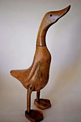 Hand Carved Bamboo Wooden Duck 30cm Indoor Outdoor Natural • £14.50