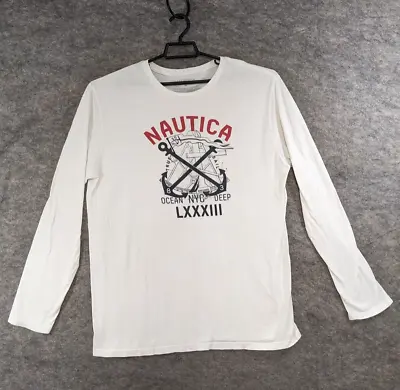 Nautica T Shirt Men Extra Large White Jersey Knit Crossed Anchor Sextant LXXXIII • $11.23