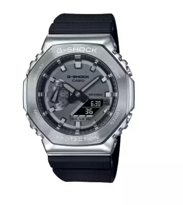 Casio G-Shock Analog-Digital Silver Stainless Steel Bezel Black Watch GM2100-1A • $174.99