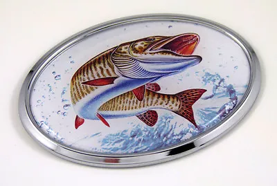 Fishing Muskie Muskellunge Emblem CAR Auto Boat Chrome Decal Badge • $9.95