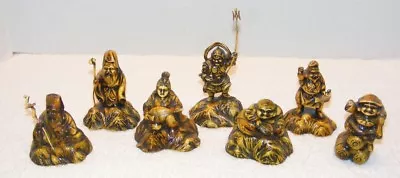 Asian Celluloid Shichifukujin 7 Lucky Gods Of Fortune Figurines W/ Flaws Guc • $44.99