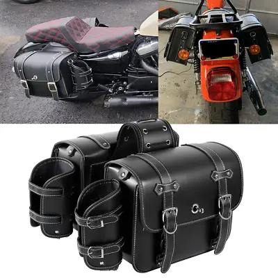 Black PU Leather Left Side Saddlebag Saddle Bag For Harley Sportster XL 883 1200 • $106.88