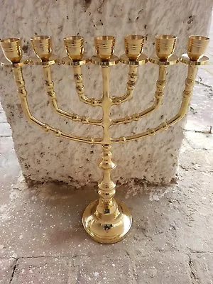 Brass Copper Jerusalem Candle Holder Authentic XXL 14  Vintage Israel Menorah • $120