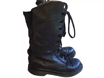 Vintage Doc Martens Combat Boots Womens Size 7.5 Black Leather Plaid Lining • $40