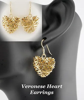 Beautiful QVC Italian 18ct Gold On Silver Veronese Wire Twist Heart Earrings • $49.25