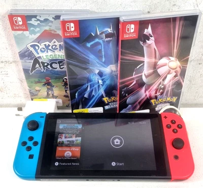 $4.25 • Buy Nintendo Switch HAC-001(-01) Black Gaming Console Blue/Red + 3x Games