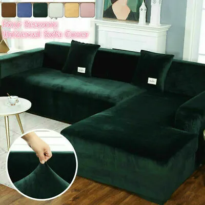 1-4 Seaters Elastic Velvet Plush Sofa Cover Corner Sectional Couch Cover L Shape • $30.40