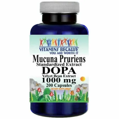 DOPA Mucuna Pruriens 1000mg Standarized 200Caps (Velvet Bean)  • $19.95