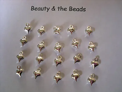 40 X Small Puffed Heart Silver Tone Charms 8mm X 6mm Jewellery Making Crafts • £4.04