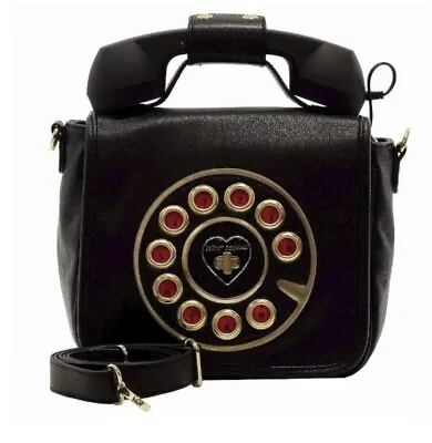 Betsey Johnson Black Rotary Phone Crossbody Bag Pink Floral Inside Purse • £96.38