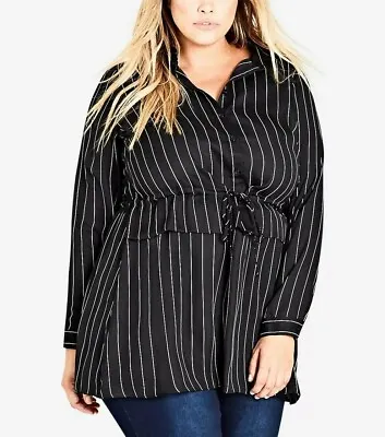 £7.95 • Buy Ex EVANS City Chic  Stripe Tunic Shirt Top Tie Waist Button Front  - Size14 Only