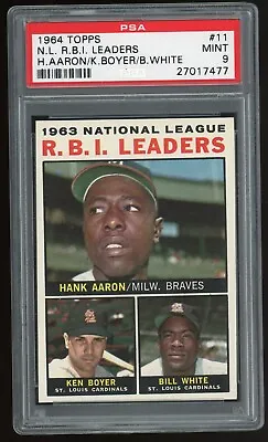 1964 Topps N.L R.B.I Leaders Hank Aaron Ken Boyer Bill White #11 PSA 9 • $949.95