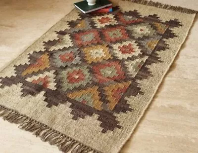 Rug Wool Jute Vintage Accent Oriental Kilim Area Rug Living Room Runner Carpet • £35.42