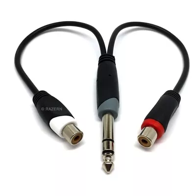 NEW 6 Inch 1/4 Stereo Male TRS Plug To 2 Female RCA Jacks Audio Y Splitter Cable • $8.95