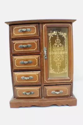 Vintage MCM Jay Imports Wooden Jewelry Armoire Music Box6 DrawerNice & Works! • $59.95