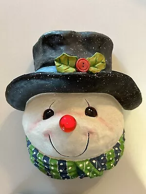 Paper Mache Snowman Head 12” X 11.5” Nose Lights Up And Plays Jingle Bells • $25