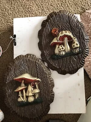 Pair Of Vintage Figural MUSHROOOM Wall Hanging Plaques Retro Plastic Resin Foam • $24