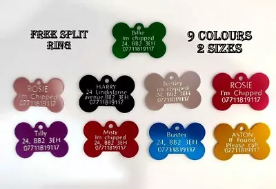 £2.99 • Buy Bone Engraved Dog/cat Id Name Tag Personalised Pet Id Identity Tags