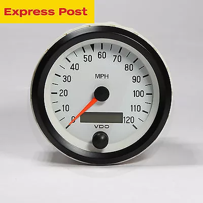 VDO 85mm 12v/24v WHITE/BLACK SPEEDOMETER 120Mph GAUGE Automotive-marine-4wd • $358.23