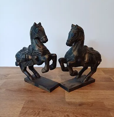 Vintage Hand Made Pair Of Wooden Rearing Horses Neptune Sculptures  • £29.99