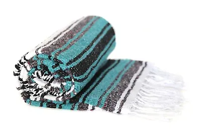 MEXICAN BLANKET Traditional TEAL Baja Southwestern Soft Yoga Pilates Mat Throw • $17.99