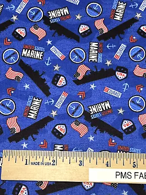 United States Military US Marines  100% Med Cotton Fabric By The Yard #16 USMC • $5.25