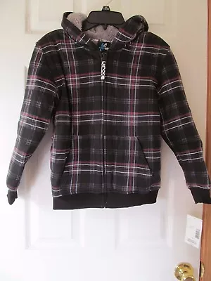 £15.36 • Buy NWT BOY'S AMPLIFY FAUX FUR LINED BLACK PLAID PRINT ZIP-UP HOODIE JACKET, Var. Sz
