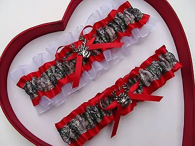 *NEW Mossy Oak Camouflage Camo Red White Wedding Garter Prom Hunting Chick Deer  • $13.46