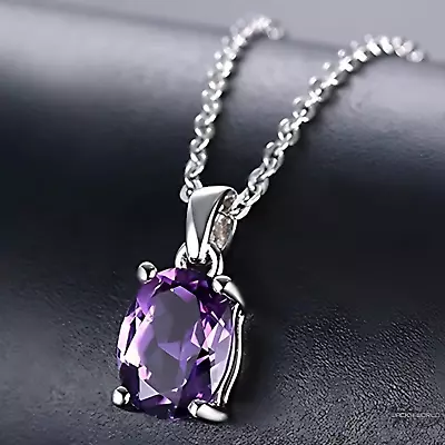 Amethyst Pendant Necklace 925 Sterling Silver Purple Amethyst Necklace For Women • $44.58