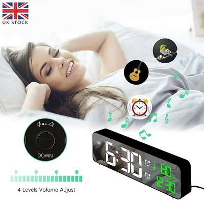 Digital Alarm Clock Large LED Mirror Display Temperature Date Bedside Wall Clock • £16.99