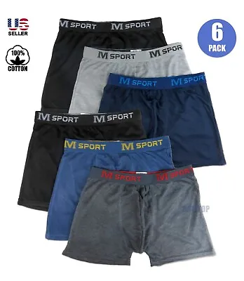 6 Pack Mens 100% Cotton Boxer Brief Flyless Comfort Flex Waist Underwear Trunks • $16.99