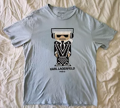 KARL LAGERFELD HEADPHONES LIGHT BLUE FIGURE BLOCK LOGO T-Shirt Mens XL • $24.77