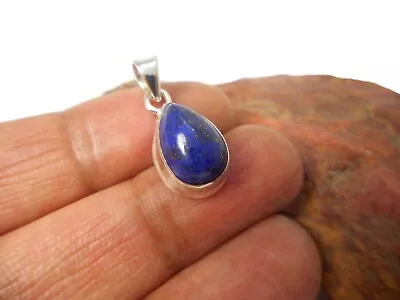 Small Blue Teardrop Lapis Lazuli  Sterling  Silver  925 Gemstone  Pendant • £17.99