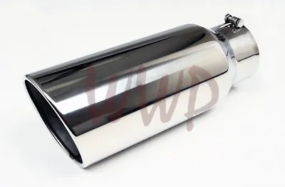 Polished Stainless Bolt On Angle Cut Roll Exhaust Tip 5  Inlet 6  Outlet 15 Long • $34.95