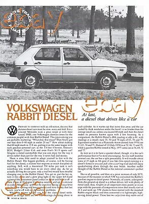 1977 VW Volkswagen Rabbit Diesel 3 Page Vintage Magazine Road Test Article Ad 77 • $3.50