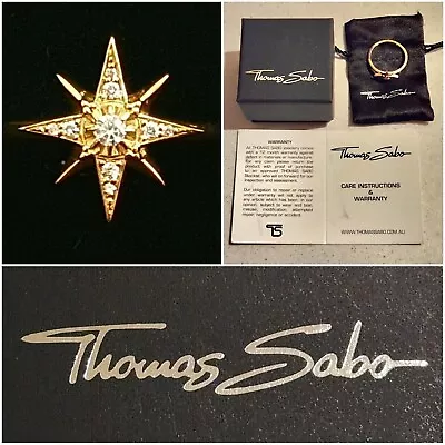 NEW IN BOX~ GENUINE THOMAS SABO 18k Yellow Gold Plated & Zirconia Star Ring $139 • $79.99