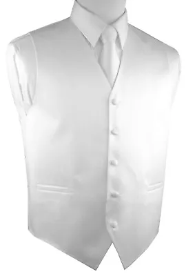 Men's White Satin Formal Tuxedo Vest Tie & Hankie Set Wedding Prom • $19.89