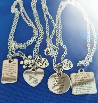 You Are My Sunshine Stainless Steel Heart  Choice Of Charms Silver 18  Necklace • £4.95