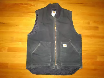 Faded Black Vtg CARHARTT Trucker Vest V01-BLK Jacket Coat Work Wear Sz Large • $36.99