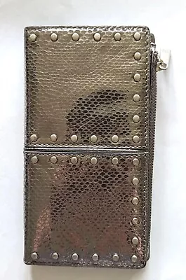 Michael Kors Astor Metallic Silver Studded Bifold Wallet Snap Closure Zip Coin • $69.99