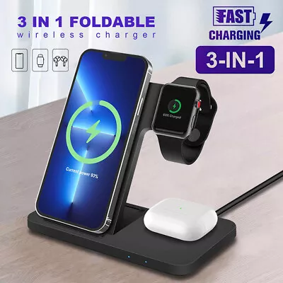 3in1  Wireless Charger Foldable Dock Stand For IWatch 7/SE/6/5/4 IPhone 13 12 • £17.99