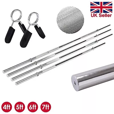 Standard Barbell 1” Inch Straight Weight Lifting Bar 2 Collars 4ft 5ft 6ft 7Ft • £24.99